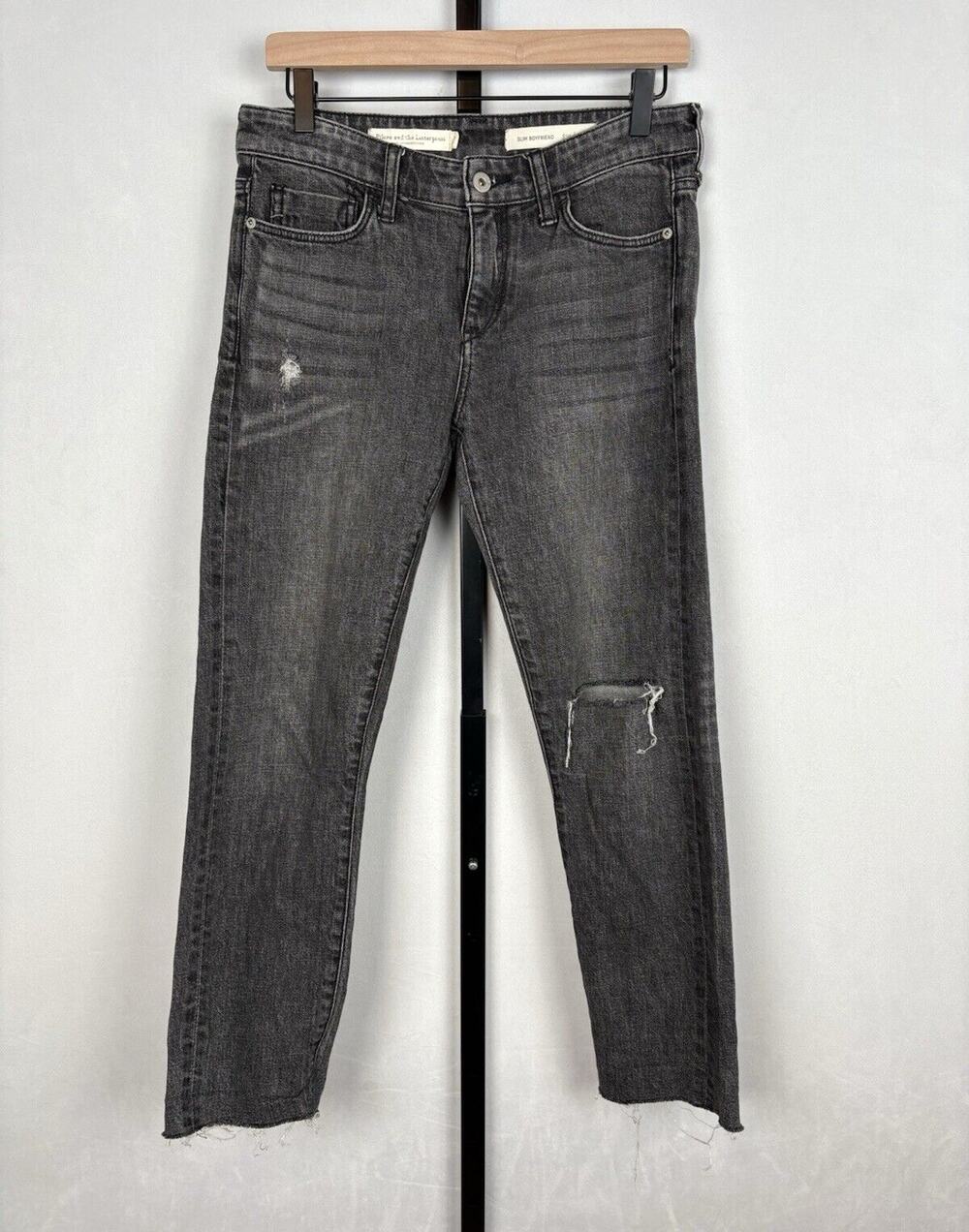 Anthropologie Pilcro Slim Boyfriend Jeans Womens 26 Black Raw Hem Grunge Edgy